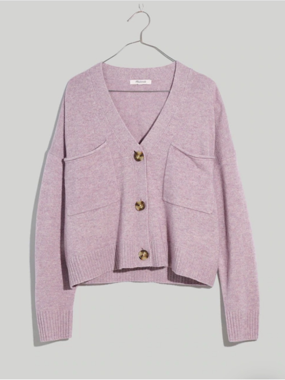 Madewell Upton Cardigan V-Neck Button-Front Lavender Pocket Sweater